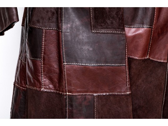 Brown Patcwork Leather Alexander McQueen Coat With Fur Collar
