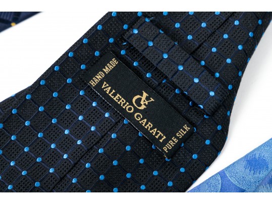 Lot Of Eight Neckties, Assorted Makers, Predominantly Blue Tones