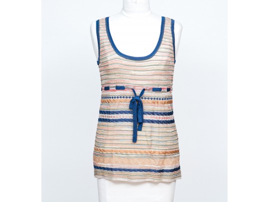 Missoni Pretty Drawstring Tank Top And Matching Cardigan Sweater Set, Size 10