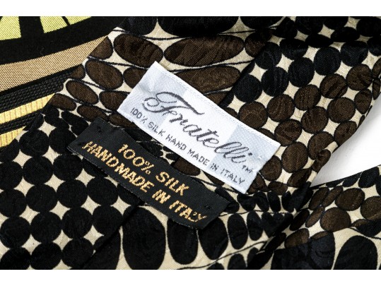 Lot Of Seven 100% Silk Neckties, Assorted Makers, Predominantly Black Tones