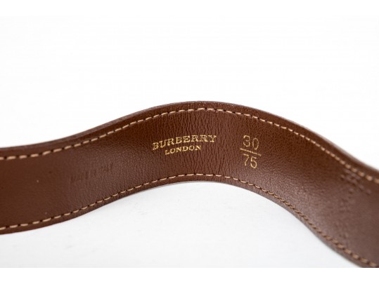 Burberry Classic Plaid Leather Belt With Clamp Buckle Closure, 30/75