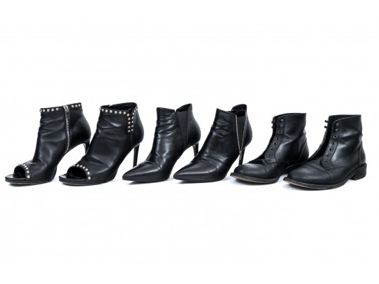 Saint Laurent Lot Of Three Black Leather Boots, Sizes 38 To 38 1/2, See Conditions