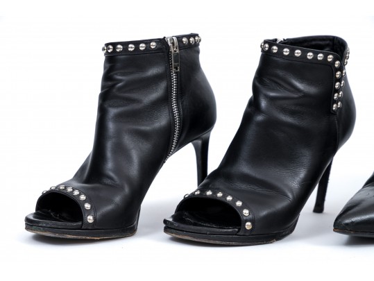 Saint Laurent Lot Of Three Black Leather Boots, Sizes 38 To 38 1/2, See Conditions
