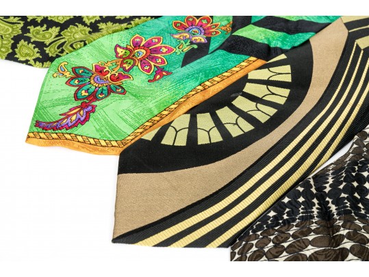 Lot Of Seven 100% Silk Neckties, Assorted Makers, Predominantly Black Tones