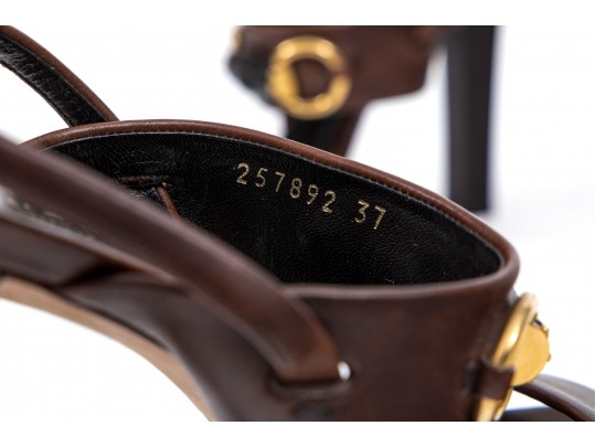 Gucci Striking Brown Bamboo Horsebit Sandals, Size 37