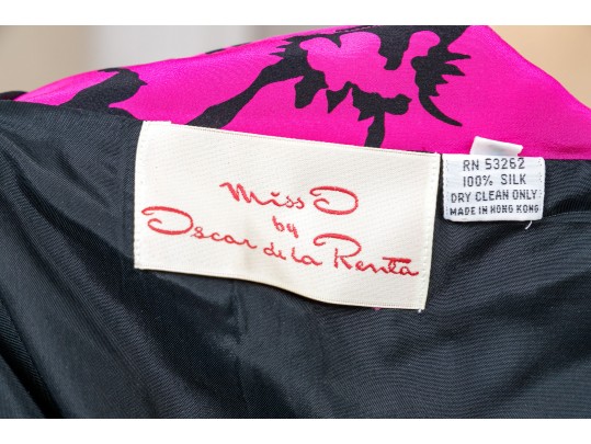 Miss O By Oscar De La Renta Lovely Fuchsia And Black Silk Long Dress, Size 10