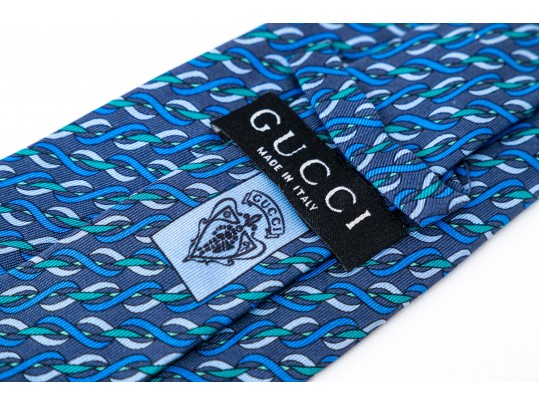 Lot Of Three Assorted Silk Neckties, Chanel And Gucci, Blue Tones