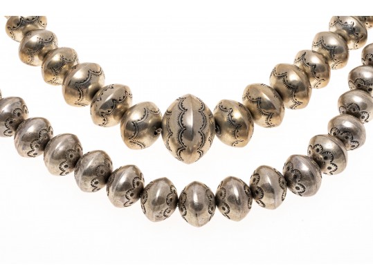 Two Sterling Silver Graduated Beaded Necklaces