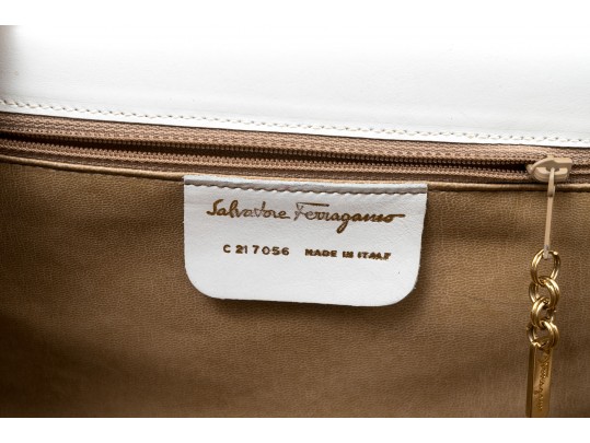 Ferragamo Handsome Ivory Patent Leather Shoulder Bag*