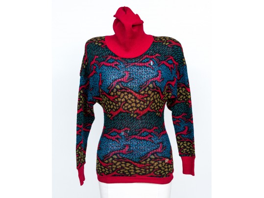 Missoni Vintage Knit Red And Blue Turtleneck, See Conditions