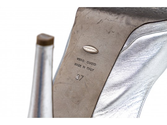 Sergio Rossi Fabulous Silver Metallic Peep Toe Slingbacks, Size 37
