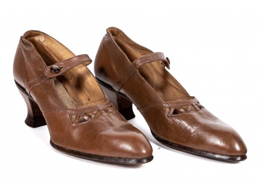 Pair Of 1920's Ladies Brown Leather Heels