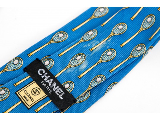 Lot Of Three Assorted Silk Neckties, Chanel And Gucci, Blue Tones