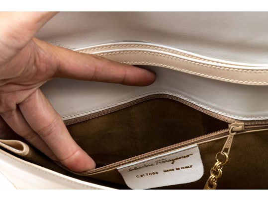 Ferragamo Handsome Ivory Patent Leather Shoulder Bag*