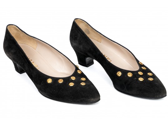 Chanel Black Studded Kitten Heels