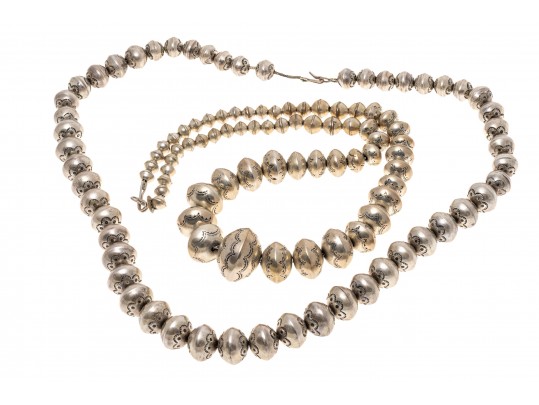 Two Sterling Silver Graduated Beaded Necklaces