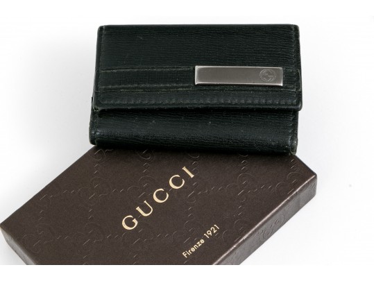 Gucci Leather Key Ring, With An Interior Slot Credit Card Holder Compartment, Boxed