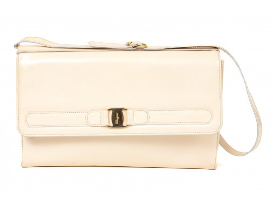 Ferragamo Handsome Ivory Patent Leather Shoulder Bag*