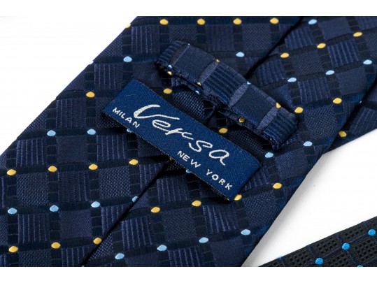 Lot Of Eight Neckties, Assorted Makers, Predominantly Blue Tones