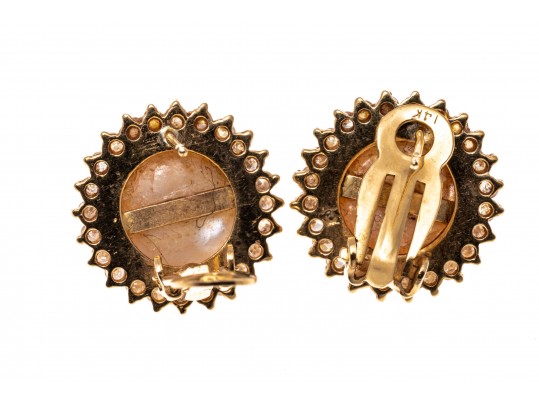 14k Yellow Gold Classic Cultured Mabe Pearl And Diamond Earrings, App. 0.72 TCW