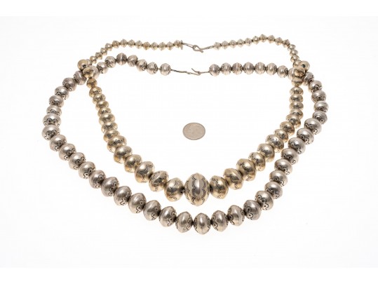 Two Sterling Silver Graduated Beaded Necklaces