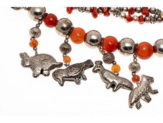 Carnelian And Coral Strung Beaded Necklaces