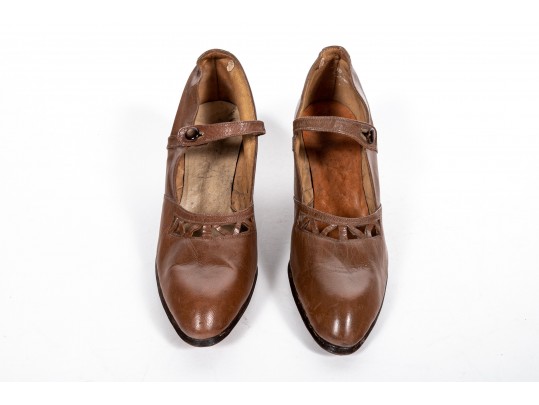 Pair Of 1920's Ladies Brown Leather Heels