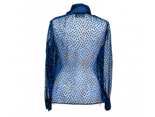 Chanel Boutique Black And Blue Long Sleeved Sheer Blouse, Size 40