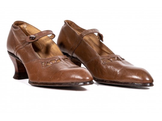 Pair Of 1920's Ladies Brown Leather Heels