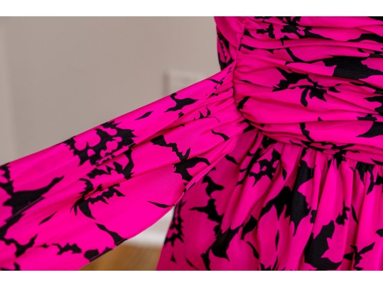 Miss O By Oscar De La Renta Lovely Fuchsia And Black Silk Long Dress, Size 10