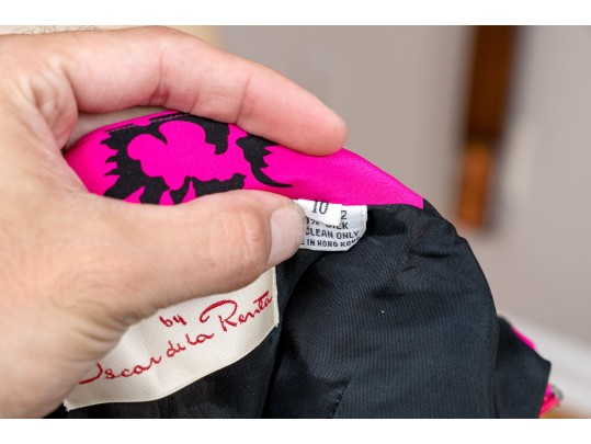 Miss O By Oscar De La Renta Lovely Fuchsia And Black Silk Long Dress, Size 10