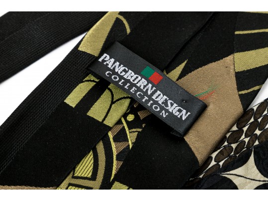 Lot Of Seven 100% Silk Neckties, Assorted Makers, Predominantly Black Tones