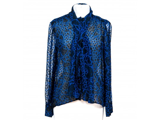 Chanel Boutique Black And Blue Long Sleeved Sheer Blouse, Size 40