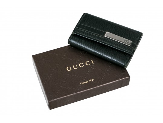 Gucci Leather Key Ring, With An Interior Slot Credit Card Holder Compartment, Boxed