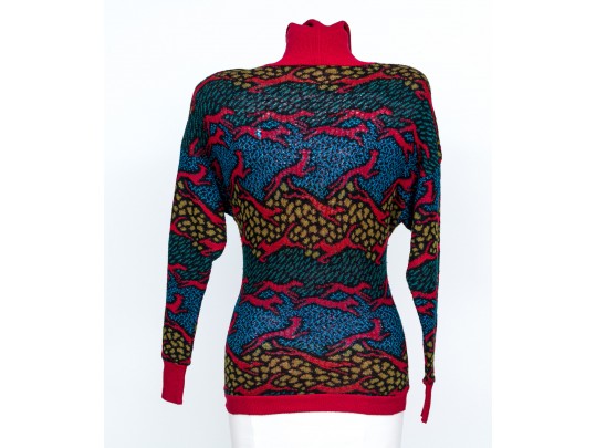 Missoni Vintage Knit Red And Blue Turtleneck, See Conditions