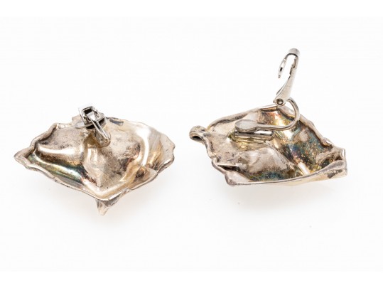 Sterling Cuff Bracelet And Clip Earrings With Abstract Grape Design And Topaz