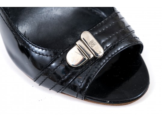 Givenchy Wonderful Black Patent Leather Peep Toe Stiletto Pumps, Size 37 1/2