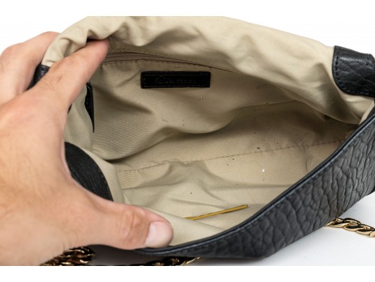 Cole Haan Pebbled Black Leather Flap Bag, Zip Pockets