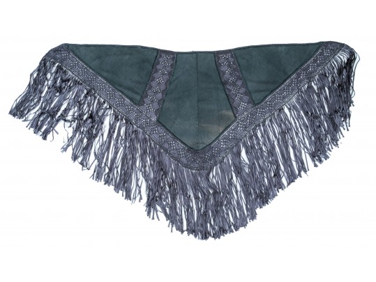 Lovely Grey Suede And Woven Large Triangular Shawl, Fringed, OSFA
