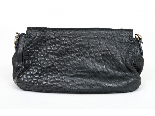 Cole Haan Pebbled Black Leather Flap Bag, Zip Pockets