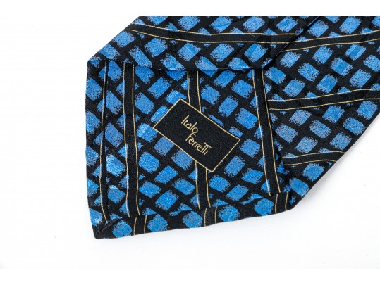 Lot Of Eight Neckties, Assorted Makers, Predominantly Blue Tones