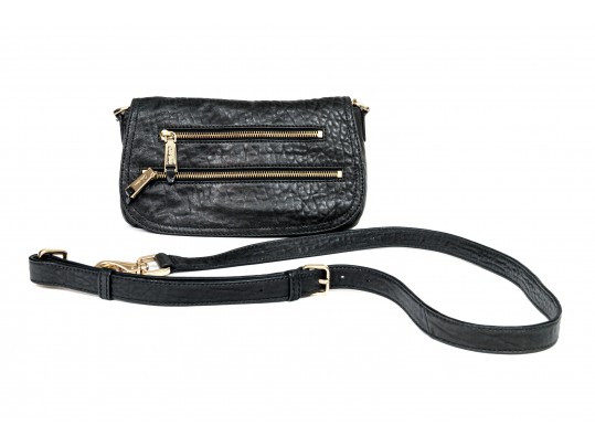 Cole Haan Pebbled Black Leather Flap Bag, Zip Pockets