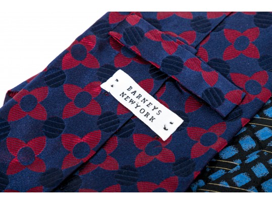 Lot Of Eight Neckties, Assorted Makers, Predominantly Blue Tones