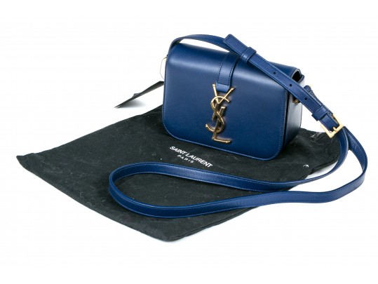 Yves St. Laurent Lovely Blue Marine Monogrammed Front Shoulder Bag, $1219- Retail