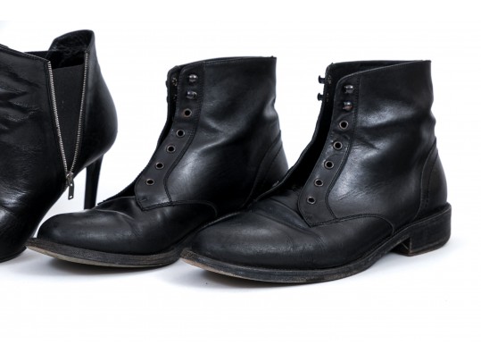 Saint Laurent Lot Of Three Black Leather Boots, Sizes 38 To 38 1/2, See Conditions