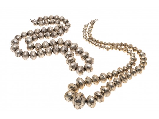 Two Sterling Silver Graduated Beaded Necklaces