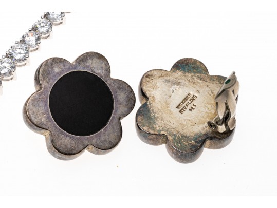 Group Of Sterling Silver Jewelry, Necklace, Brooches, Earrings, Ring And Locket