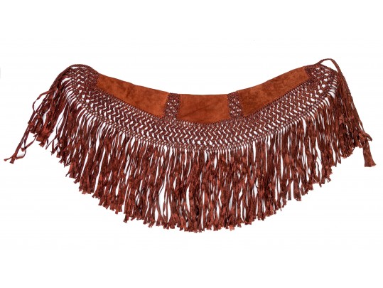 Striking Rust Suede And Woven Short Fringed Shawl, OSFA