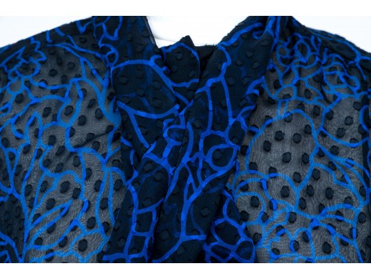 Chanel Boutique Black And Blue Long Sleeved Sheer Blouse, Size 40