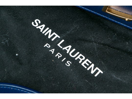 Yves St. Laurent Lovely Blue Marine Monogrammed Front Shoulder Bag, $1219- Retail